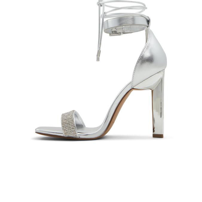 Eleezaa Women's Silver Block Heel Sandals image number 3