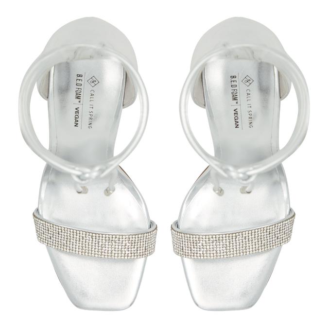 Eleezaa Women's Silver Block Heel Sandals